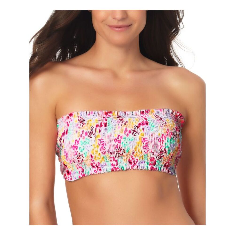 California Waves Women's Multi Color Bikini Smocked Tie Bandeau Swimsuit Top XL